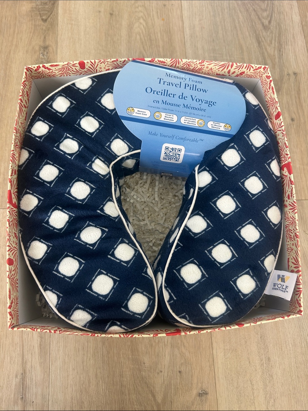 Essentials Navy & White Geometric Memory Foam Travel Pillow